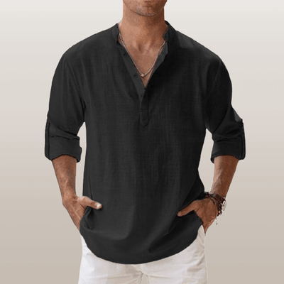 Heren henley shirt linnenblend
