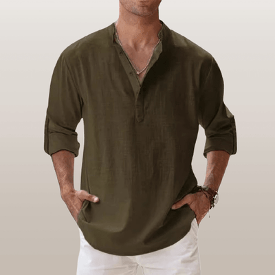 Heren henley shirt linnenblend