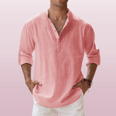 Heren henley shirt linnenblend