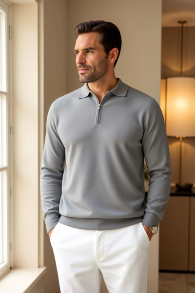 Men’s knit top met quarter zip