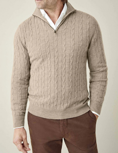 Heren cable knit zipper trui
