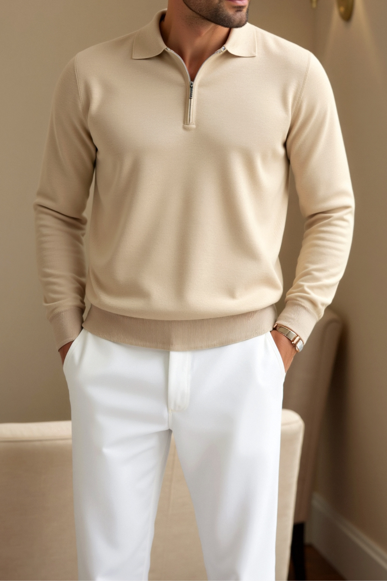 Men’s knit top met quarter zip