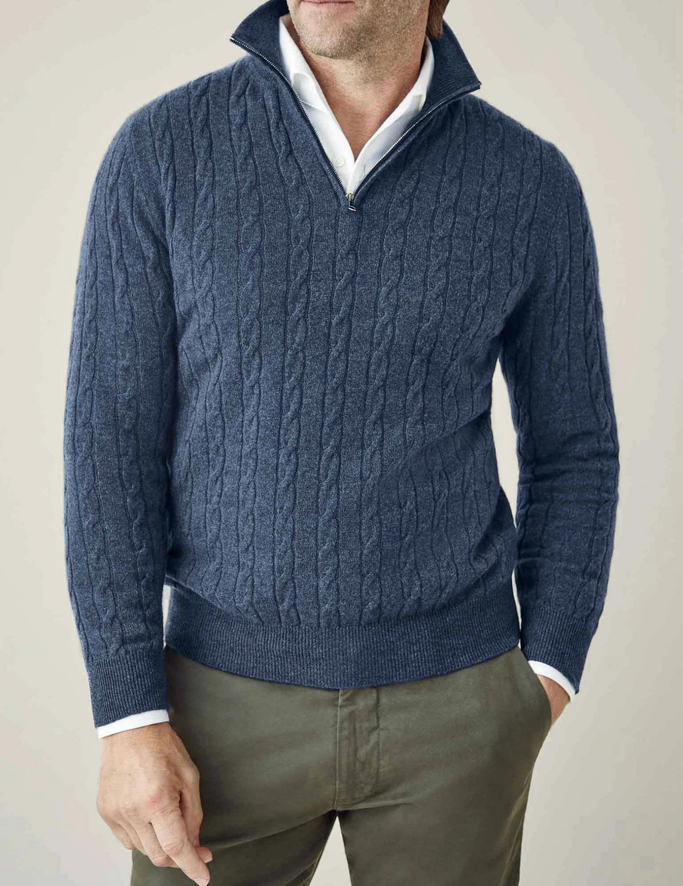 Heren cable knit zipper trui