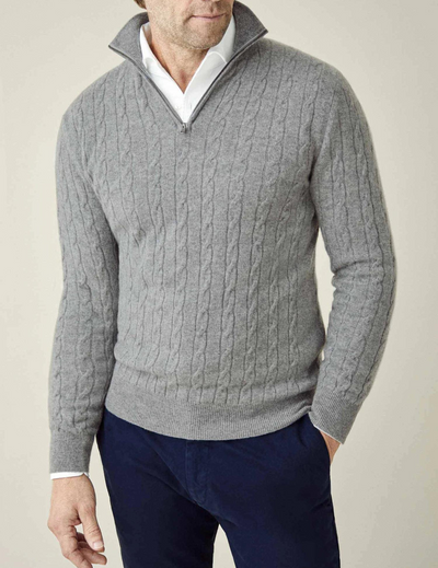 Heren cable knit zipper trui