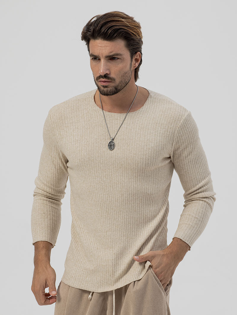Heren Ribbed Sweater Subtiel Detail