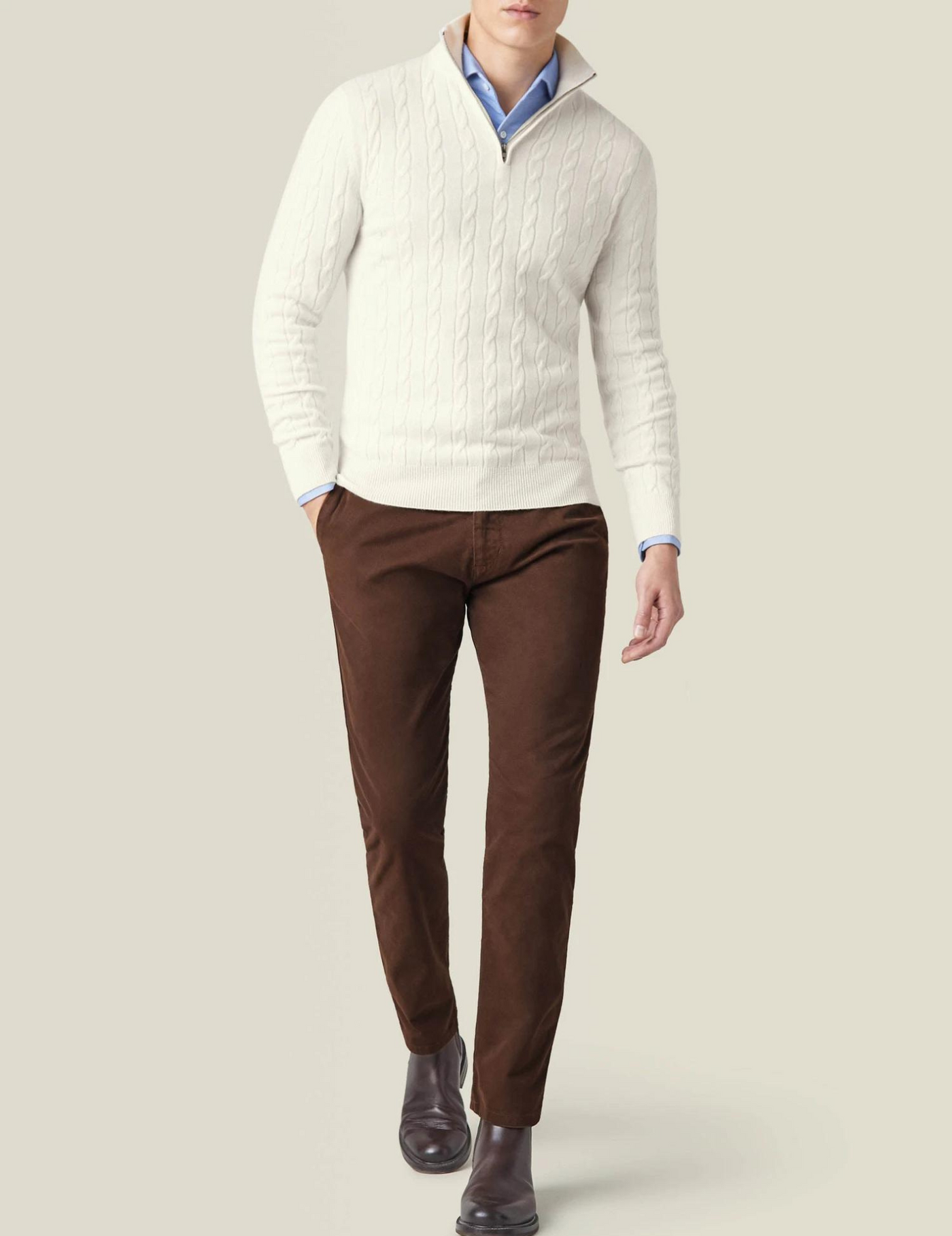 Heren cable knit zipper trui