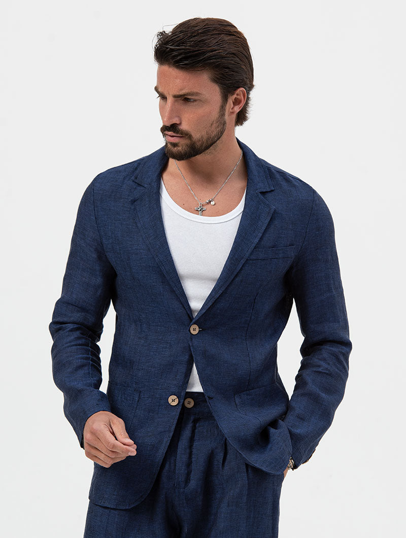 Heren Marineblauwe Blazer Met Normale Pasvorm
