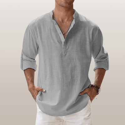 Heren henley shirt linnenblend
