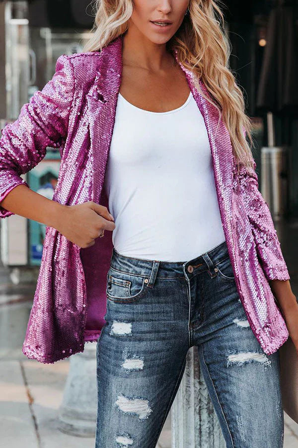 Dames Sequin Blazer Met Revers