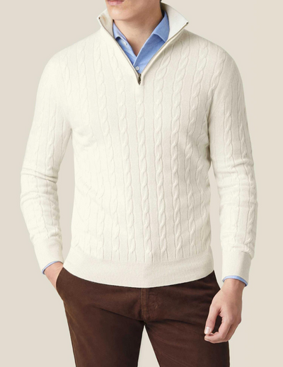 Heren cable knit zipper trui