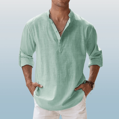 Heren henley shirt linnenblend
