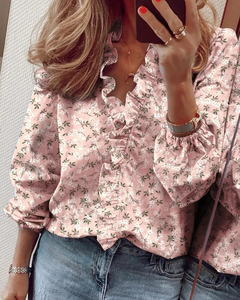 Dames V-hals Blouse Met Ruches