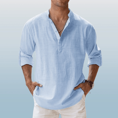 Heren henley shirt linnenblend