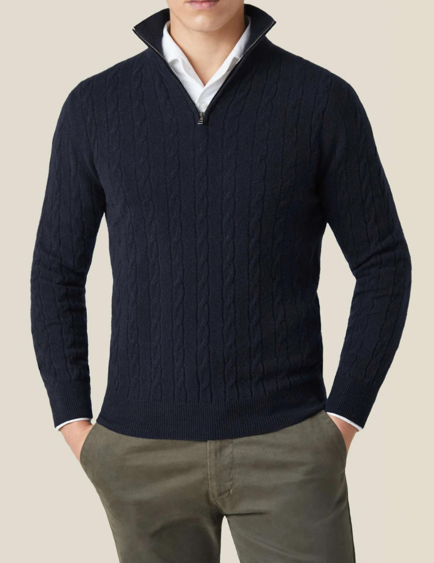 Heren cable knit zipper trui
