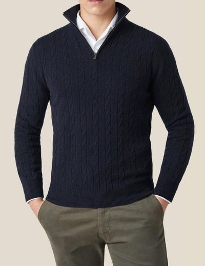 Heren cable knit zipper trui