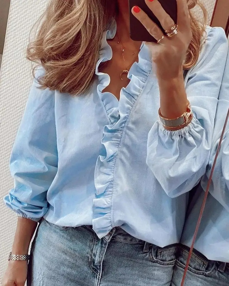 Dames V-hals Blouse Met Ruches