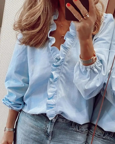 Dames V-hals Blouse Met Ruches