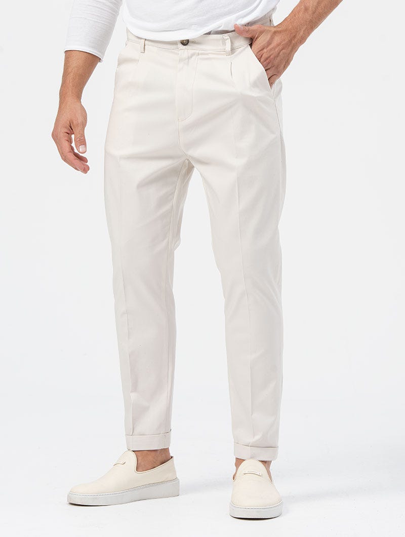 Heren Casual Fit Broek Crème
