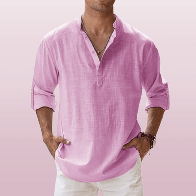Heren henley shirt linnenblend