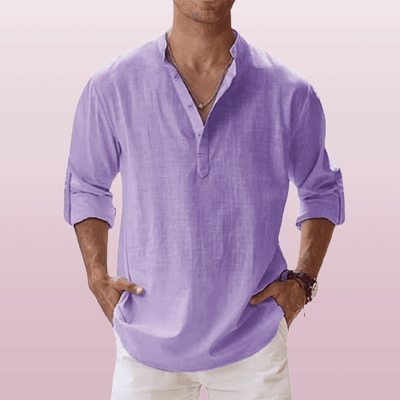 Heren henley shirt linnenblend