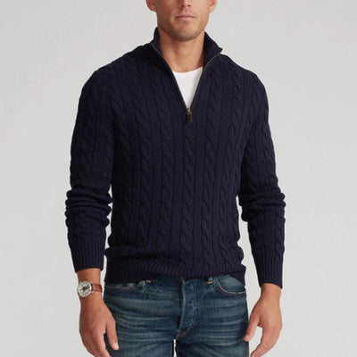 Heren half zip sweater katoen luxe