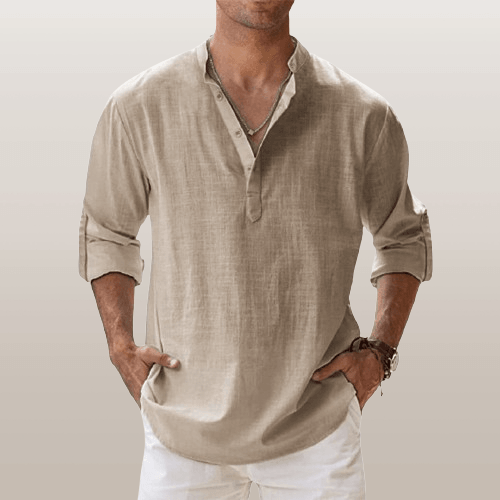 Heren henley shirt linnenblend