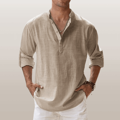 Heren henley shirt linnenblend