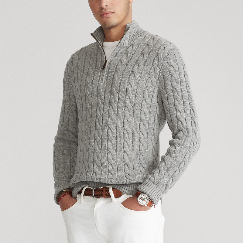 Heren half zip sweater katoen luxe