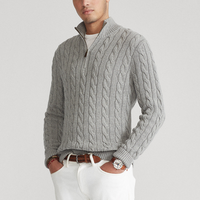 Heren half zip sweater katoen luxe