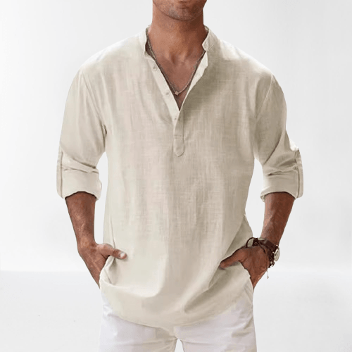 Heren henley shirt linnenblend