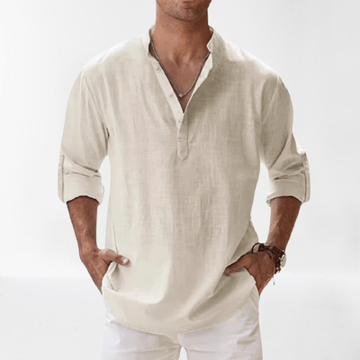 Heren henley shirt linnenblend
