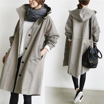 Dames trenchcoat waterdicht met capuchon