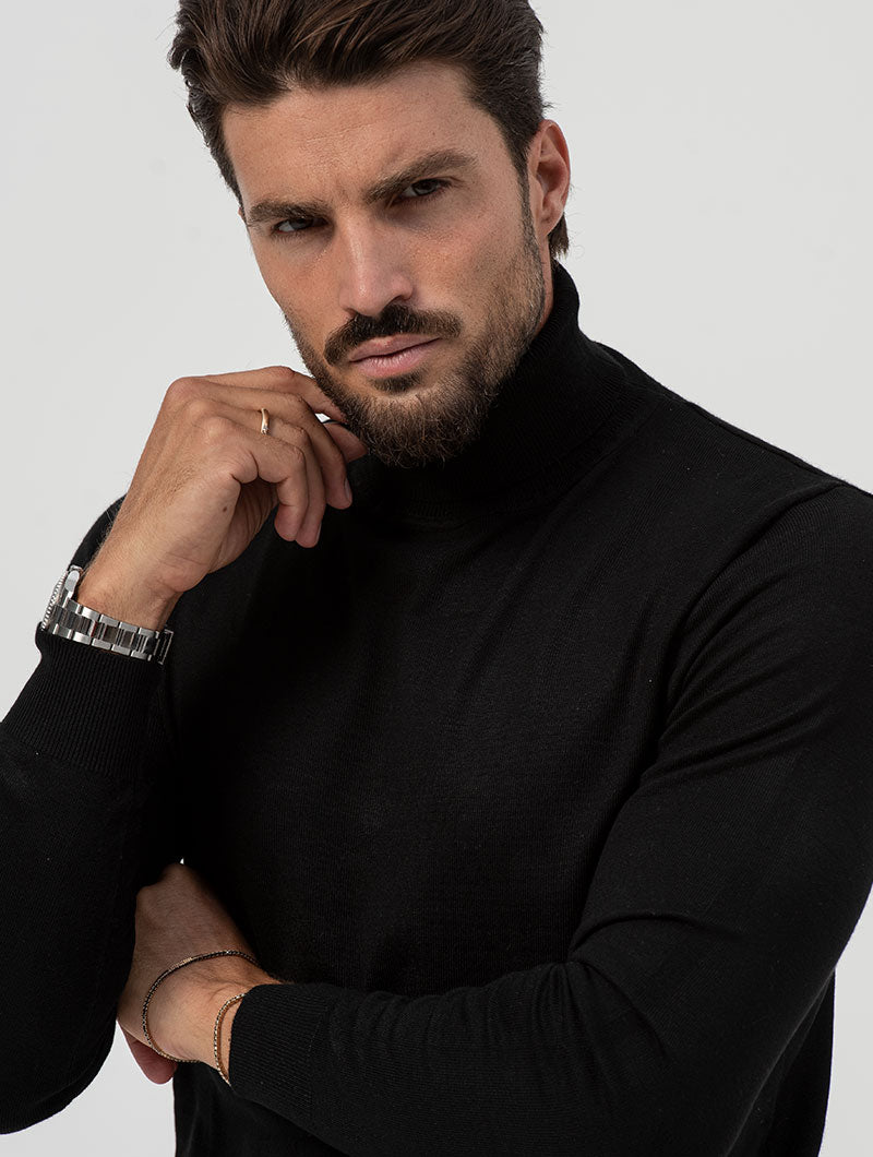 Heren Slim Fit Trui Zwarte Elegantie
