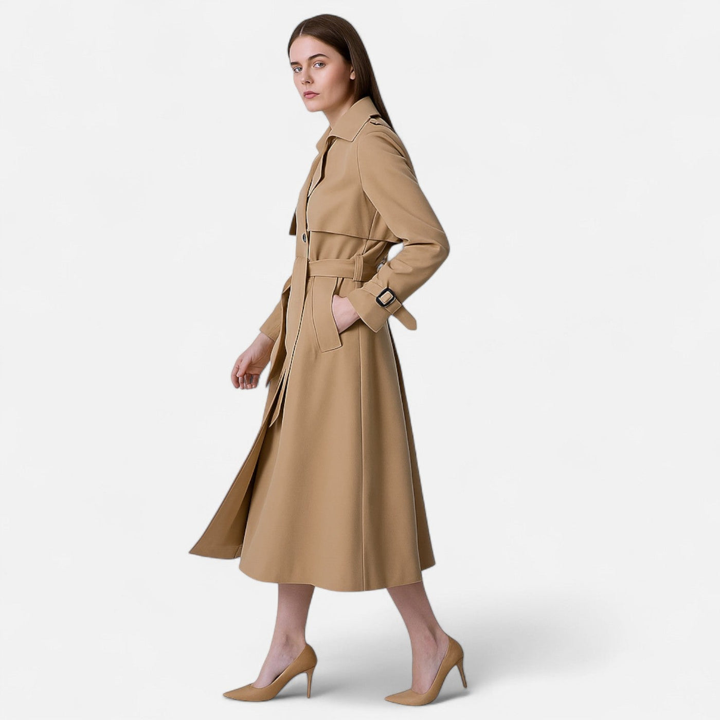 Dames lange wollen coat tailored fit