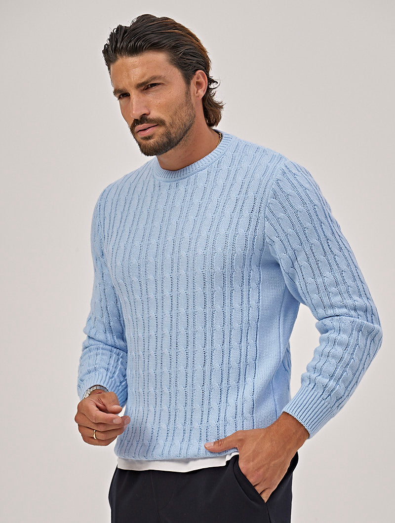 Heren Sweater Met Ronde Hals Lichtblauw
