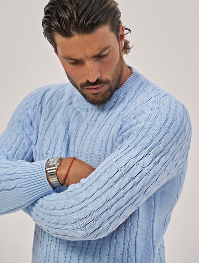 Heren Sweater Met Ronde Hals Lichtblauw