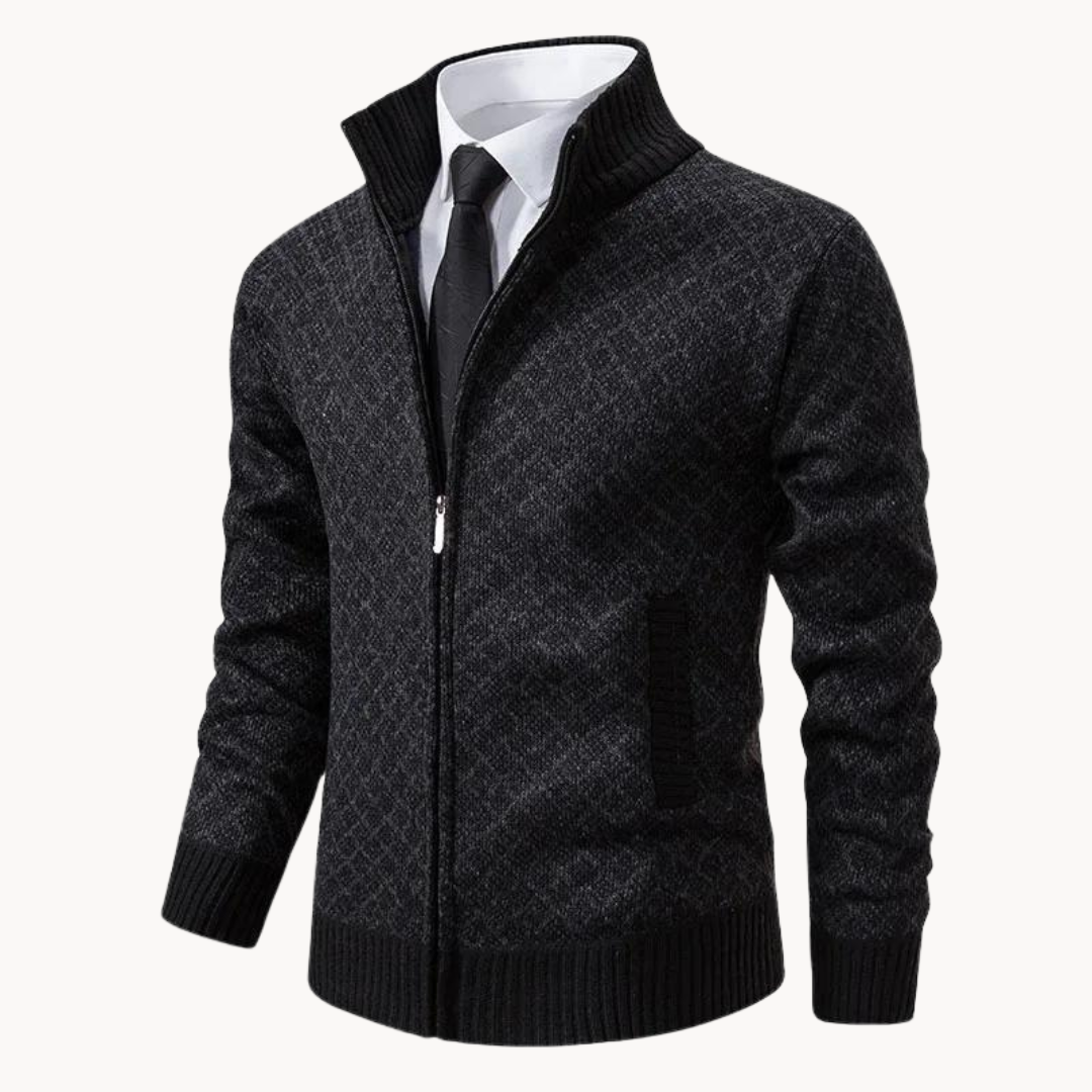 Heren jacquard twill trui met ritskraag