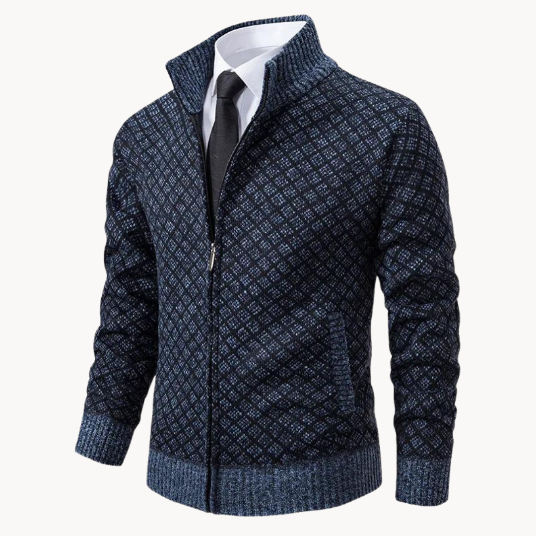 Heren jacquard twill trui met ritskraag