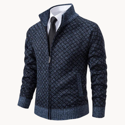 Heren jacquard twill trui met ritskraag