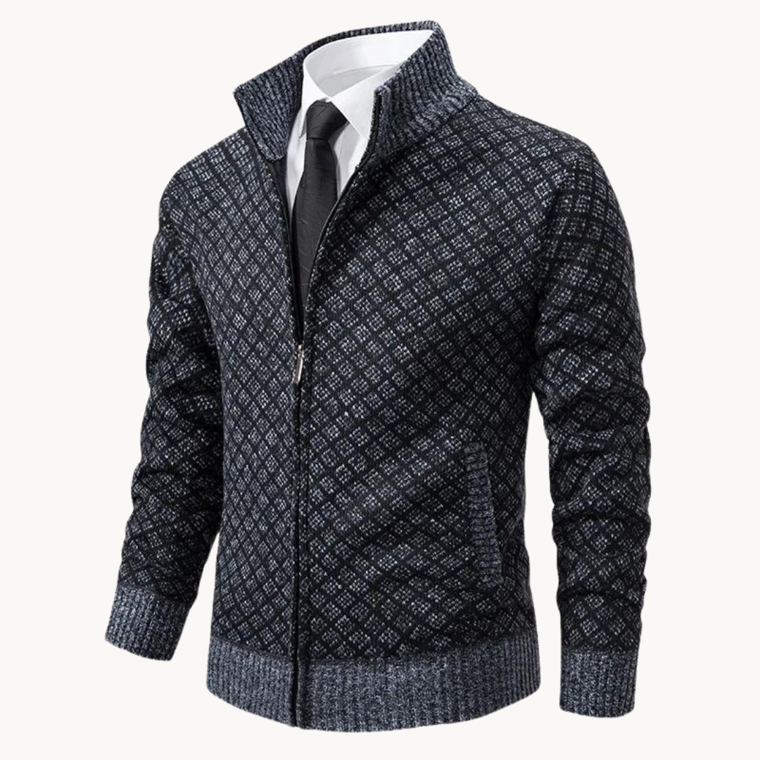 Heren jacquard twill trui met ritskraag
