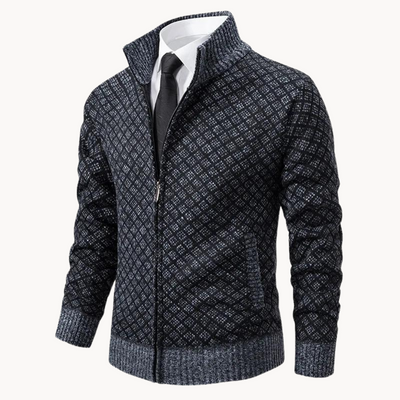 Heren jacquard twill trui met ritskraag