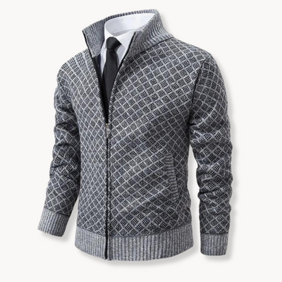 Heren jacquard twill trui met ritskraag