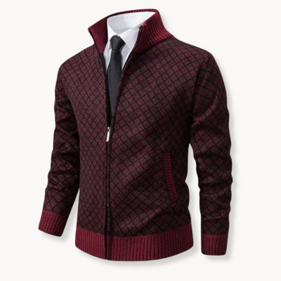 Heren jacquard twill trui met ritskraag