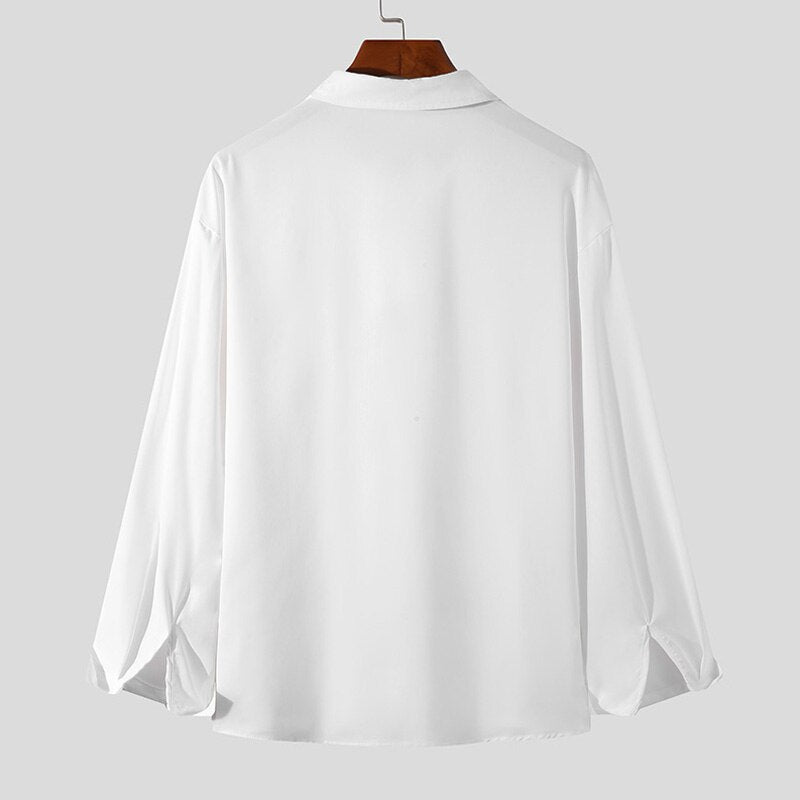 Heren Koreaanse Loose Fit Overhemd met Lange Mouw