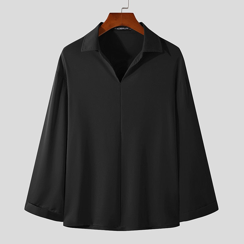 Heren Koreaanse Loose Fit Overhemd met Lange Mouw
