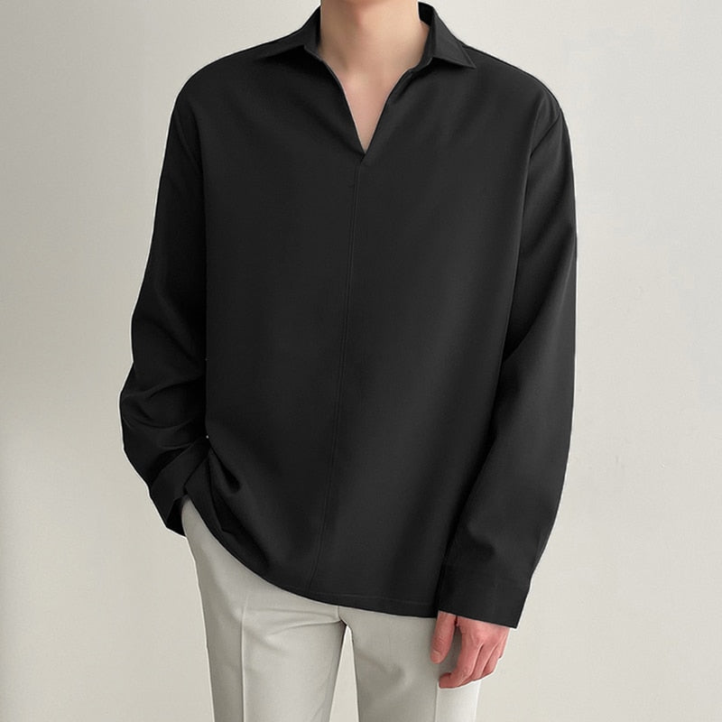 Heren Koreaanse Loose Fit Overhemd met Lange Mouw