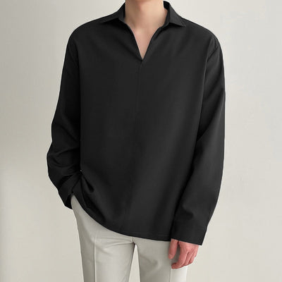 Heren Koreaanse Loose Fit Overhemd met Lange Mouw
