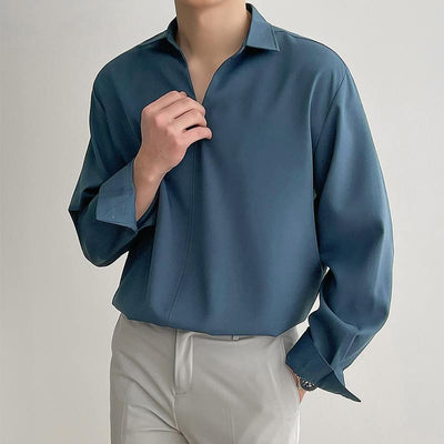 Heren Koreaanse Loose Fit Overhemd met Lange Mouw