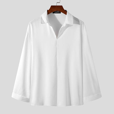 Heren Koreaanse Loose Fit Overhemd met Lange Mouw
