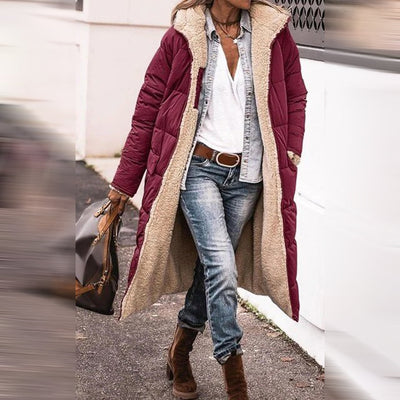 Dames Lange Sherpa Puffer Jas